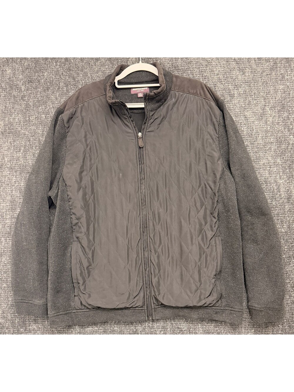 Johnston & Murphy Men XXL Mixed Media Diamond Quilted Full Zip Sweater Jacket